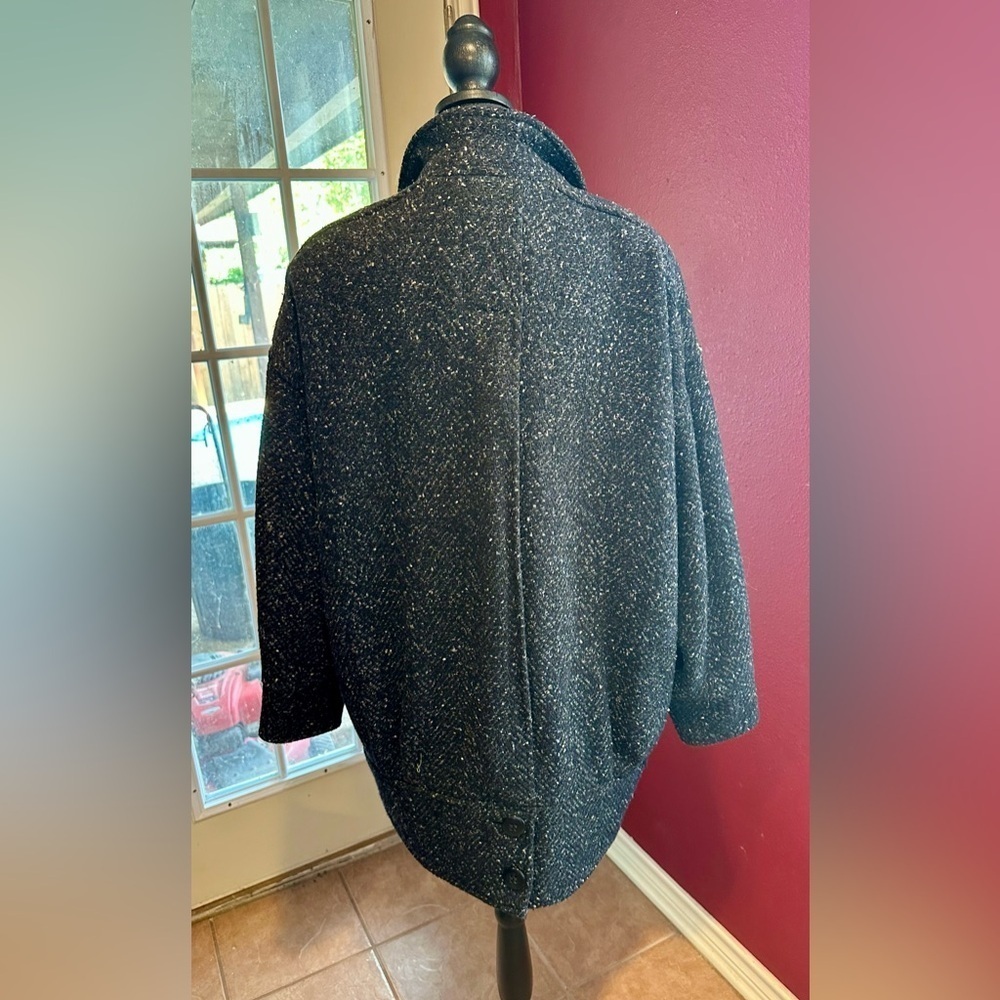 Vintage J Gallery Wool Blend Coat Women’s 11/12 Black Speckled Tweed Oversized - Picture 9 of 11